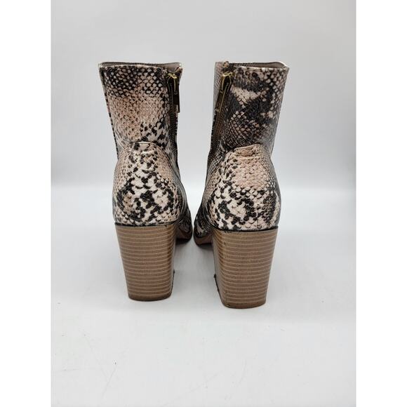 Pierre Dumas Snakeskin Chunky Heel Ankle Booties Boot Side Zip Square Toe Size 8 - Picture 3 of 11